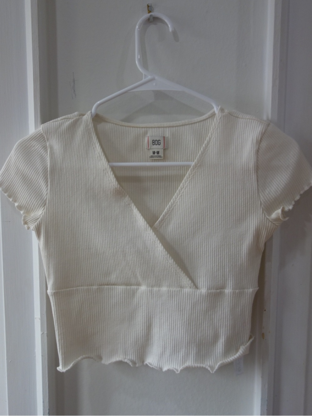 BDG White Ribbed Wrap Crop Top